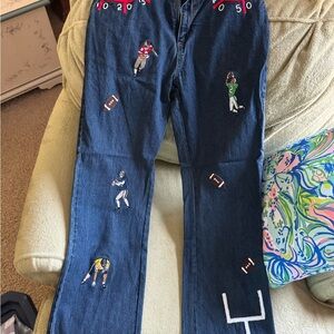 Embroidered Football jeans! Adorable!